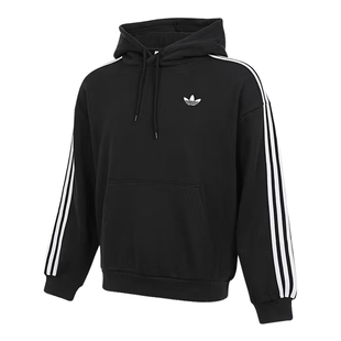 阿迪达斯三叶草男经典三条纹休闲连帽卫衣袋鼠口袋套头衫 KG3903