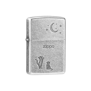 zippo打火机月下猫古银蚀刻官方正品煤油防风创意生日礼物送男士