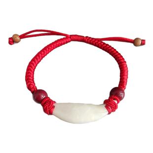 黑狗牙手链儿童真品本命年护身符朱砂桃木红绳黑绳男女生情侣项链