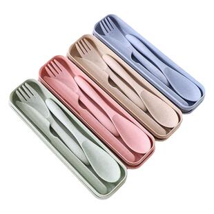 小麦秸秆日式餐具套装西餐刀叉勺筷子儿童吃饭环保防摔少女心餐具