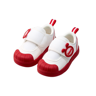巴布豆幼儿园小白鞋学步鞋红色儿童室内鞋宝宝鞋子男童童鞋周岁鞋