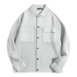 太平鸟男装 工作口袋衬衫式毛衣男秋季翻领夹克式针织衫