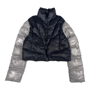 WithoutMe/Dualpersonality拼接黑灰短款解构立领棉服棉衣外套