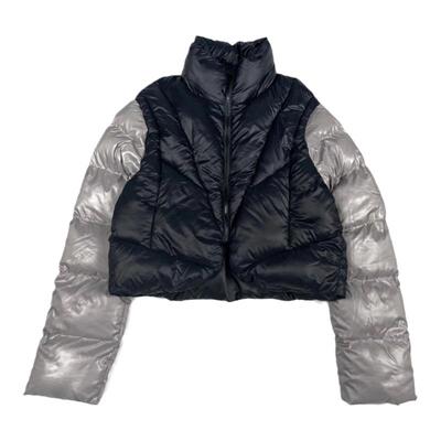 WithoutMe/Dualpersonality拼接黑灰短款解构立领棉服棉衣外套