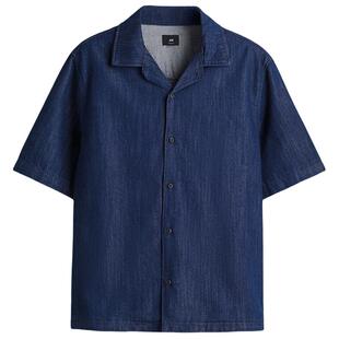 HM男装古巴领衬衫春季标准版型质感牛仔衬衣1292120