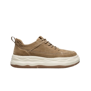 HauttonJeans厚底板鞋男款复古真皮休闲鞋2025新款男士增高鞋男鞋