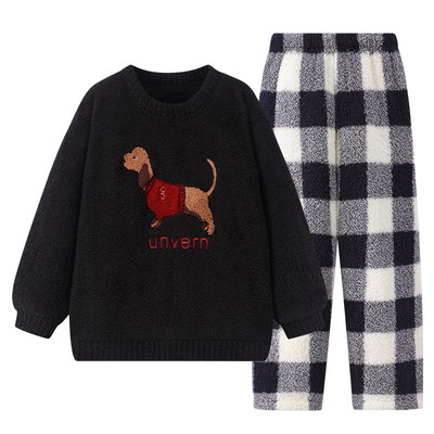 冬季半边绒一家四口腊肠狗家居服