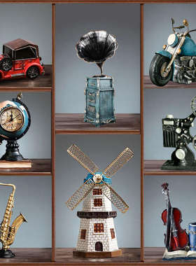 创意复古酒柜摆件玄关客厅电视柜家居装饰品红酒架办公室工艺品