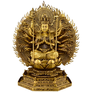 铜千手观音佛像摆件黄铜千眼观世音菩萨佛象供奉家用铜像大号