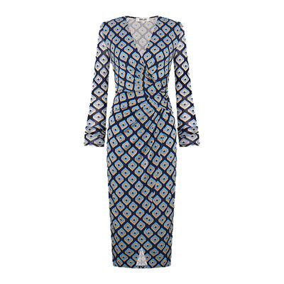 DVF灰蓝菱格纹图案连衣裙