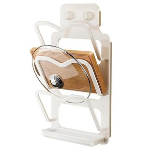 束丰厨房免打孔锅盖架子强力吸盘壁挂式多层置物架菜板砧板放置架