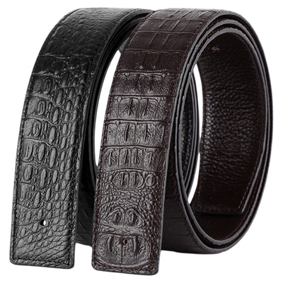 皮带男士真皮腰带裤带头层牛皮3.8平滑针扣板打眼孔不含扣鳄鱼纹