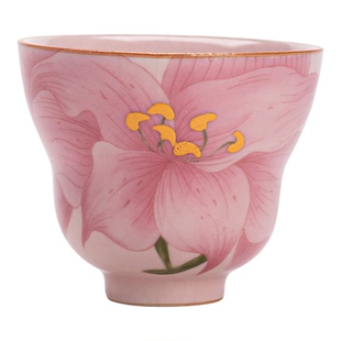 雅器茶居—景德镇粉汝窑描金百合茶杯主人杯葫芦杯品茗杯陶瓷