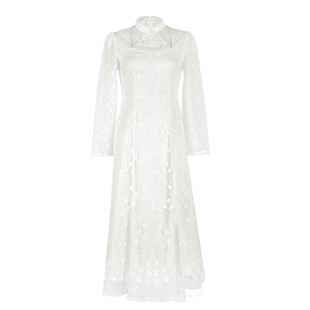 固执《月下仙》春季新款中式盘扣镂空蕾丝连衣裙10841LQ08831