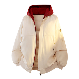 大码棉衣男假两件加厚保暖外套秋冬季2025新款青少年宽松加肥棉服