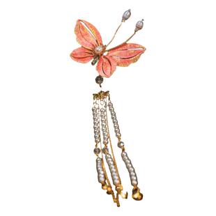 格格间【小福蝶】缠花缉珠蝴蝶发簪儿童古风珍珠花朵流苏汉服配饰