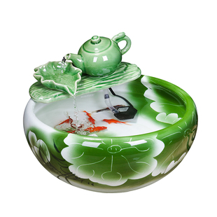 景德镇陶瓷鱼缸家用流水喷泉小金鱼缸大号养鱼盆摆件客厅加湿造景