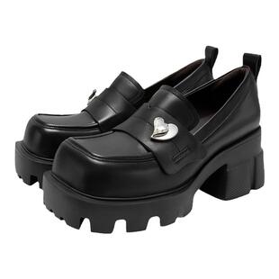 [沈月同款]MIO米奥女鞋方跟单鞋厚底英伦风豆豆鞋爱心钻饰乐福鞋