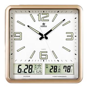 霸王钟表挂钟客厅简约静音夜光万年历时钟方形挂钟夜光挂表石英钟