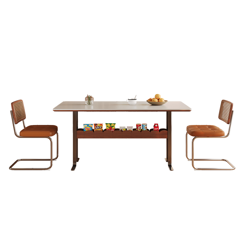 中古风岩板餐桌高级感复古风家用小户型长方形包豪斯实木岛台饭桌