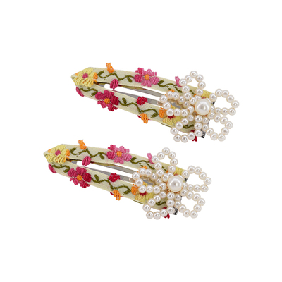 suzyacc kr春日串珠彩色花朵发夹女侧边BB夹气质高级感刺绣刘海夹