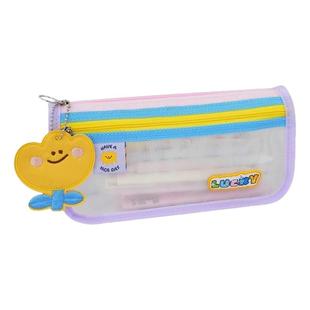 小学生新款撞色透明网纱笔袋多巴胺双层文具袋可爱高颜值大容量铅笔袋多巴胺简约女生学生文具铅笔盒透明笔袋