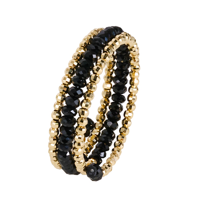 若华黑尖晶石弹力戒指18K金