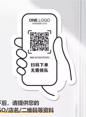 微信手机扫码点餐小程序外卖餐饮扫码下单提示牌咖啡店海报点单展示牌扫码点餐二维码桌贴定制奶茶手中码