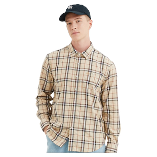 波顿格子衬衫男士高级感春季杏蓝色格纹长袖休闲高端抗菌薄荷衬衣