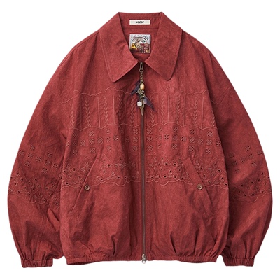 刺绣珠链拉袢廓形衬衫夹克外套