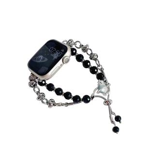 新品黑晶行星diy手链适用iwatch表带S8苹果S9手表8AppleWatch女款watchs秋冬s7高级感SE9男ultra2腕带iphone