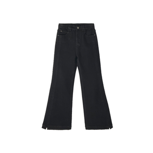 两个厚度！~小开叉微喇叭牛仔裤女2025新加绒保暖高腰黑色长裤子