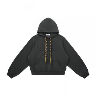 EMPTY REFERENCE 碳灰结构分割编织抽绳短款宽松长袖重磅连帽卫衣