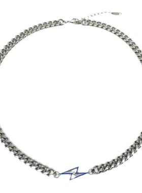 蓝色闪电项链男街头古巴项链简约