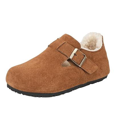 伊伴加绒平底羊毛勃肯鞋女毛毛鞋