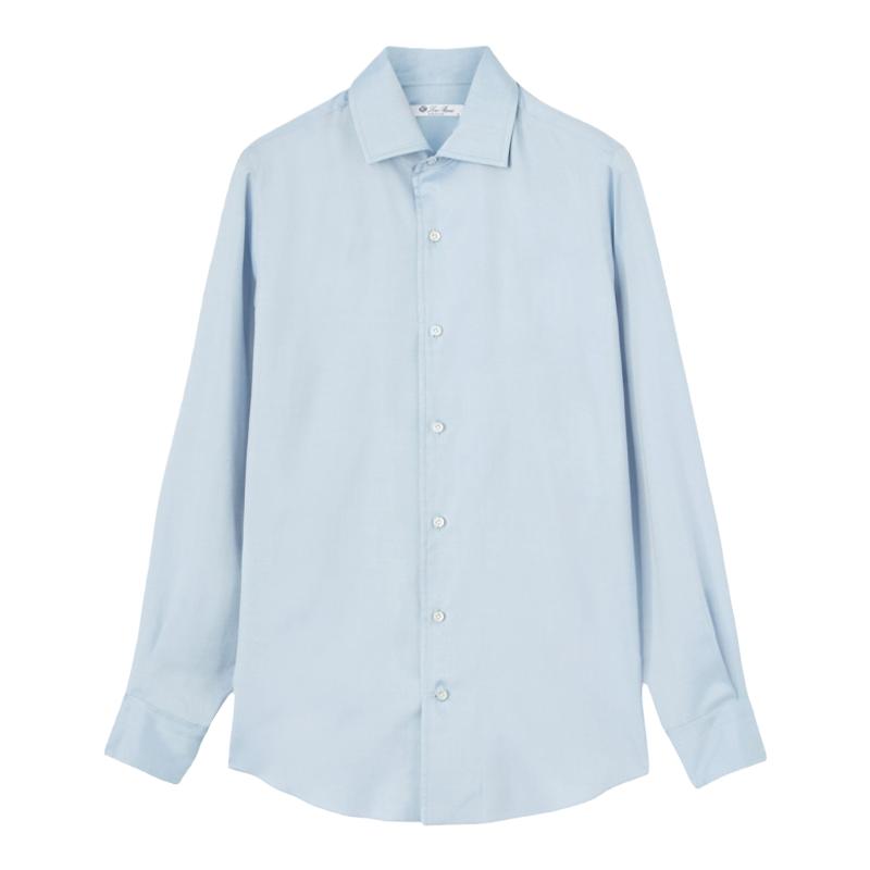 Loro Piana/诺悠翩雅男装蓝色桑蚕丝通勤百搭长袖休闲衬衫