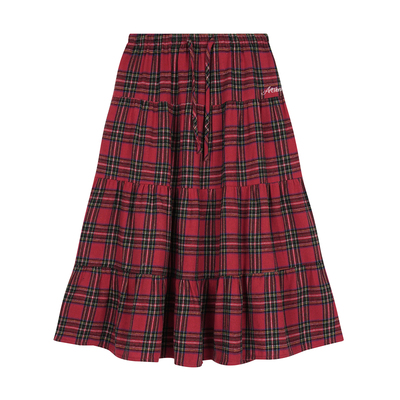 美式复古红色格子半身裙