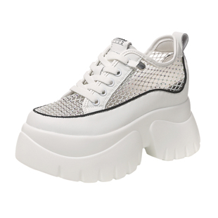 内增高小白鞋女夏季薄款2026新款百搭超火网面透气厚底小个子网鞋