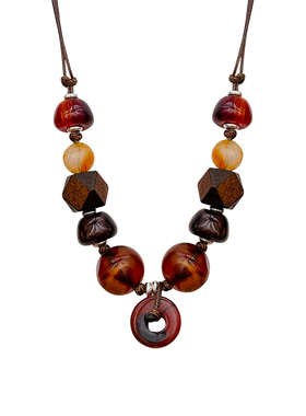 皮绳几何不规则吊坠项链女款国风琥珀色穿搭裙子毛衣链小众设计感