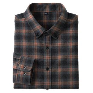 2025秋季新款男士磨毛长袖衬衫加厚休闲格子纯棉衬衣男款上衣外套