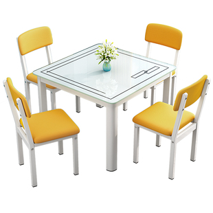 简约家用小户型饭桌出租房餐厅四方桌子正方形钢化玻璃餐桌椅组合