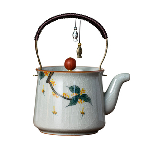哥窑纯手绘茶壶功夫茶具套装家用陶瓷提梁壶一壶四杯轻奢办公家用