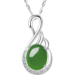 和田玉银项链女纯银玉器玉石玉吊坠玉坠女款女士妈妈款首饰送妈妈