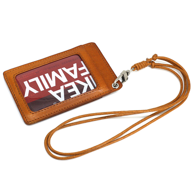 日韩原创植鞣牛皮挂颈绳证件卡套