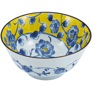 黄彩牡丹花餐具有碗日本进口宫庭风家用陶瓷饭碗面碗大碗汤碗