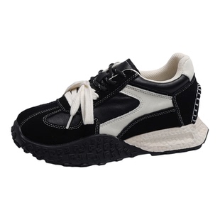 真皮内增高德训鞋女2026春季新款黑色小个子厚底休闲运动阿甘鞋子