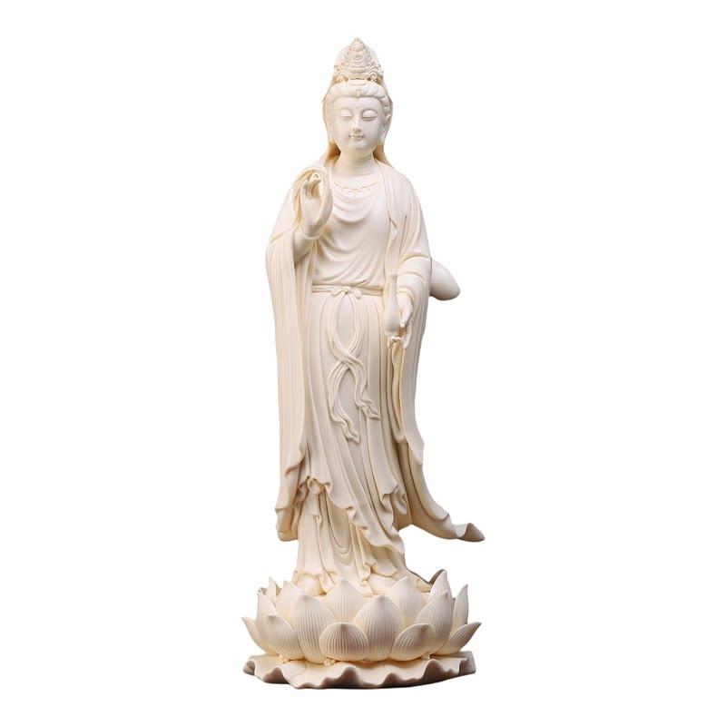 戴玉堂陶瓷《立莲净瓶观音像》家用佛像供奉站立像观世音菩萨摆件