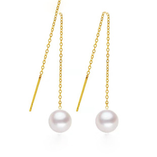 波浪淡水珍珠耳坠耳线长款女气质玫瑰金18k黄金显脸瘦