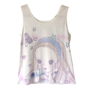 小猫藏星StarryKitty千禧风印花背心宽松粉色显瘦遮副乳无袖上衣