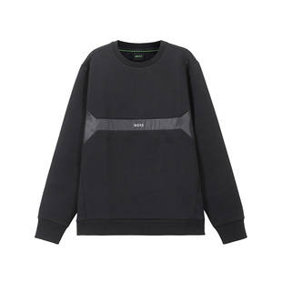 HUGO BOSS 小徽标胶印圆领长袖卫衣 男款 黑色